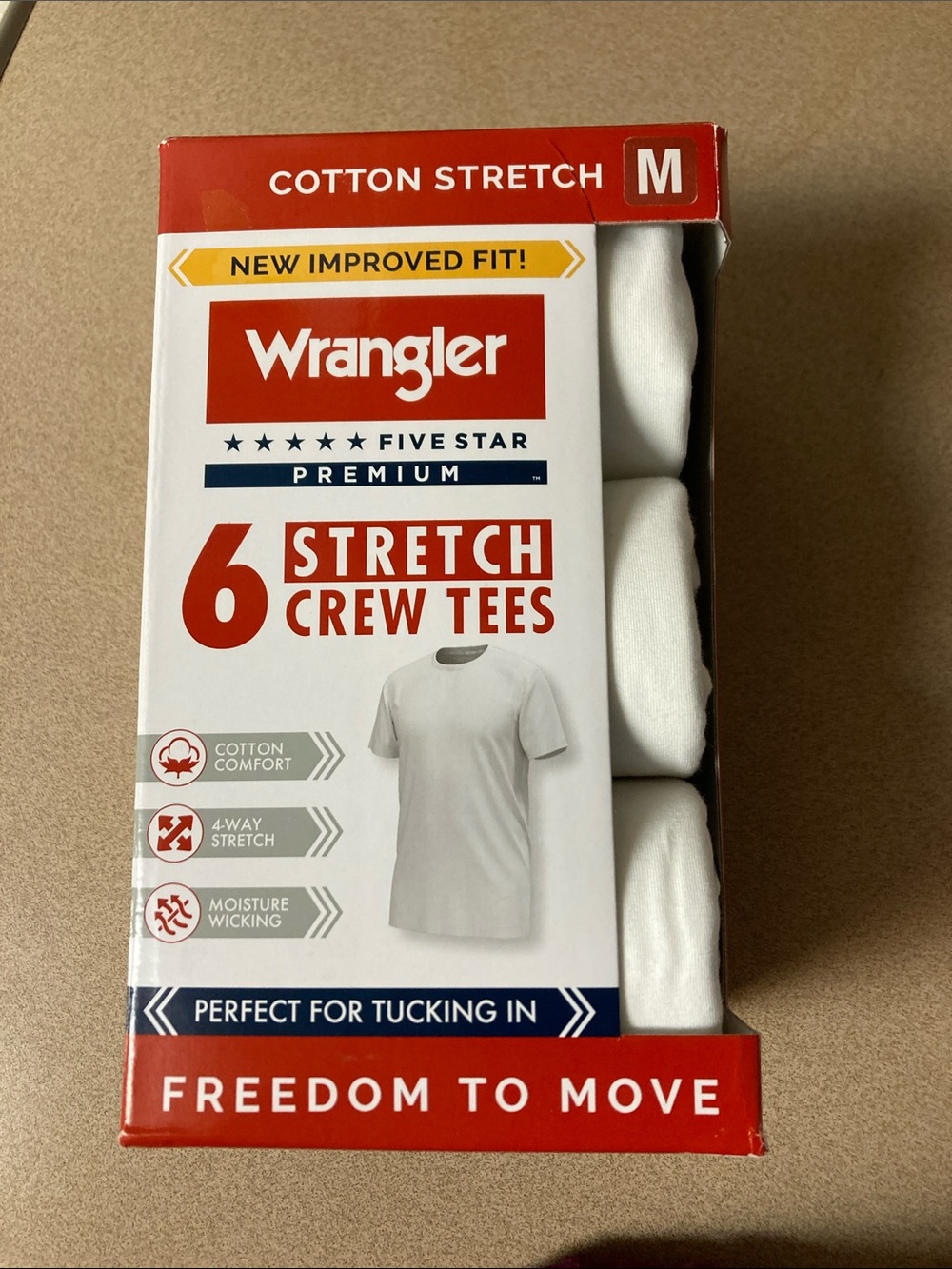 Wrangler Red and White 6-Pack Stretch Crew Tees